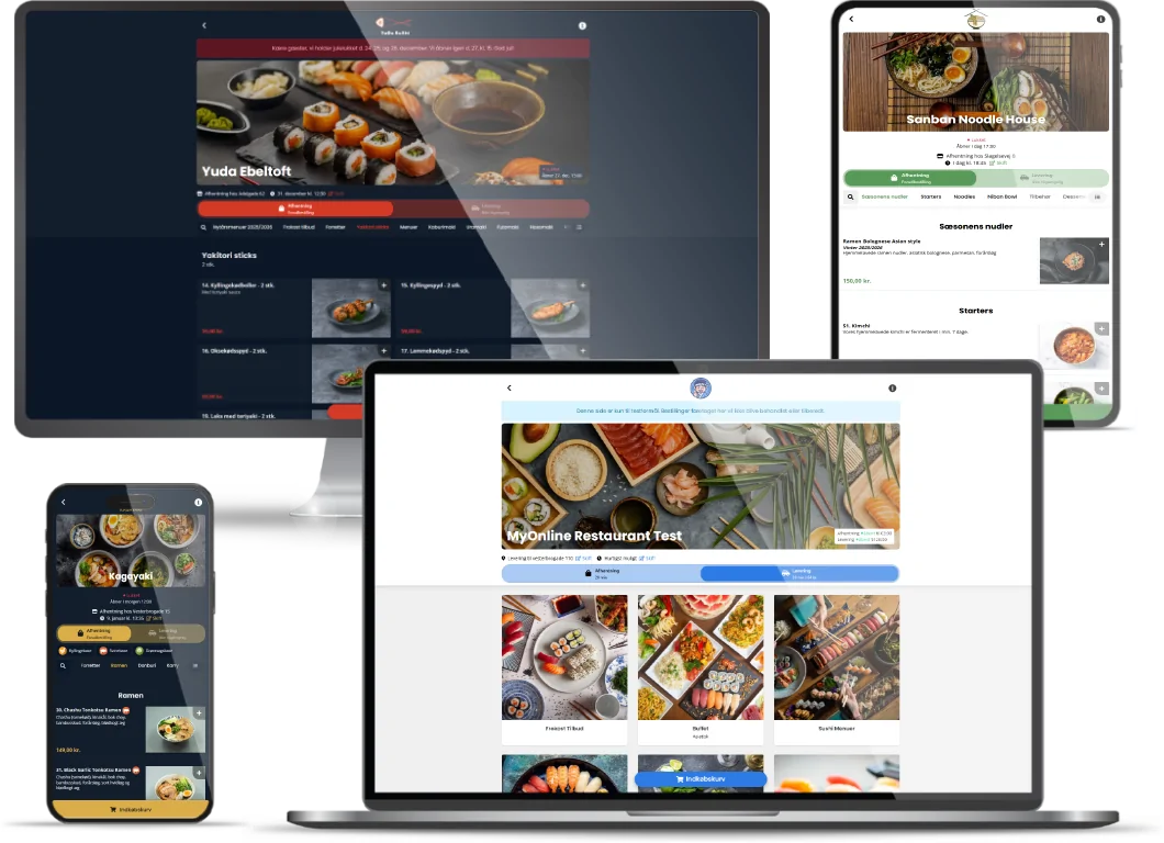 Foodlycarts bestillingsløsning vist på computer og mobil