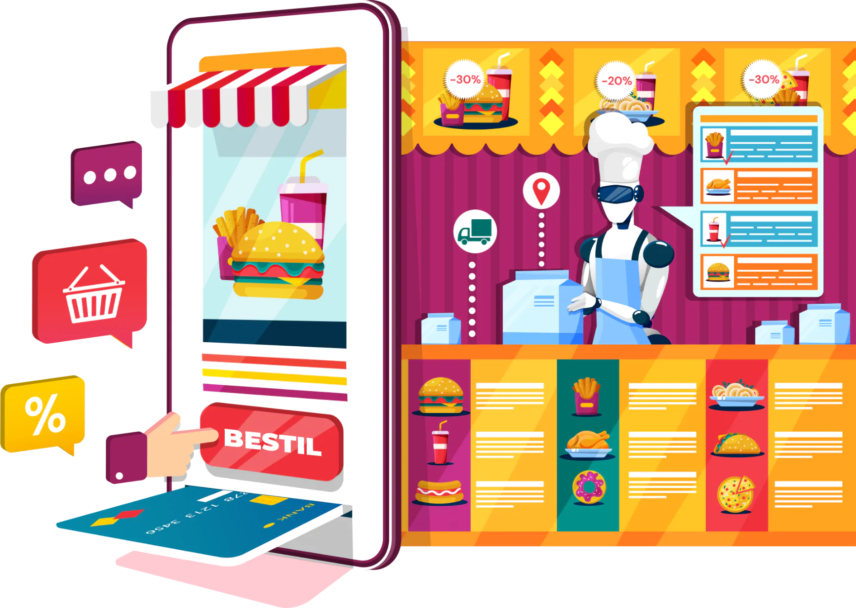 Illustration af madbestilling fra en mobilmenu